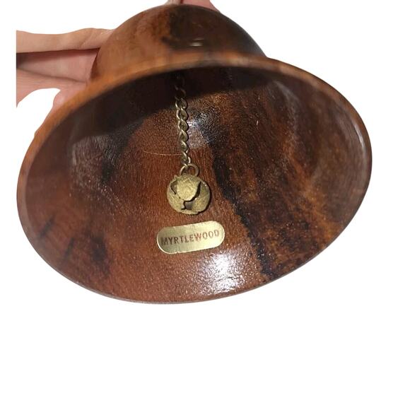 Vintage Small Mrytle Wood Wooden Bell Rings Bell On Chain Collectible‎ Decor - Picture 2 of 4